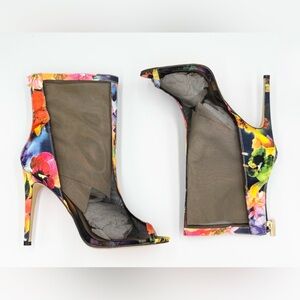 Floral Mesh Peep-Toe Ankle Boots